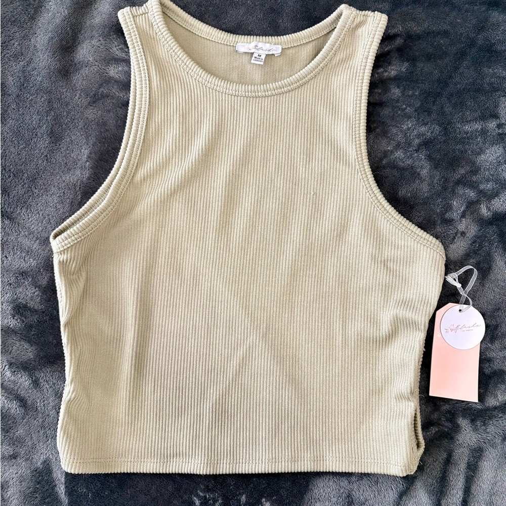 Ribbed Beige Crop Tank